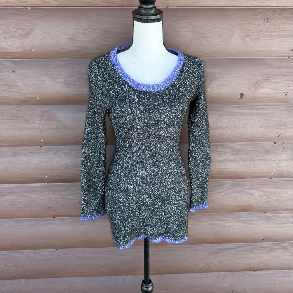 Verte Vallee Charmer Sweater S Black Purple Mohair Blend Marled Knit Italy